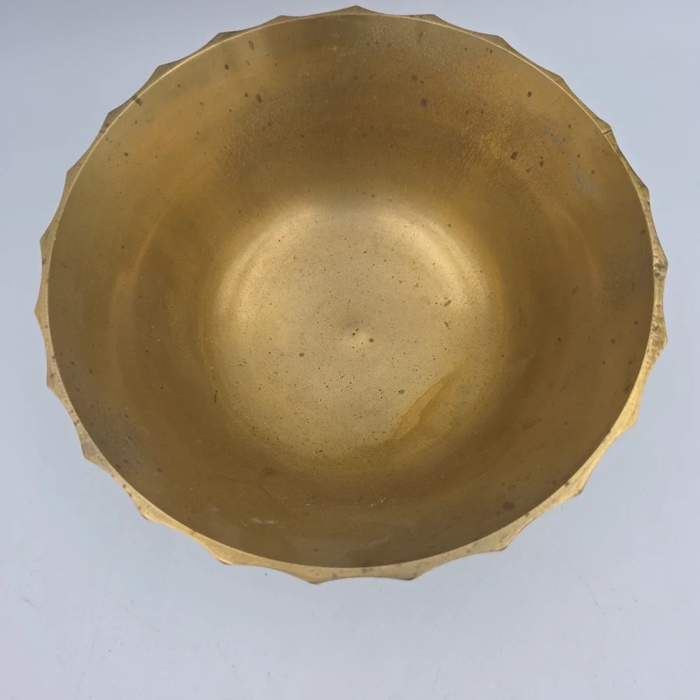 Vintage 70s‎ Curved Wave Heavy Brass Bowl Trinket Dish 1970 India